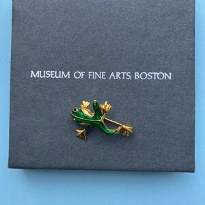 Vintage MFA Museum of Fine Arts Gold Plated Green Enamel Frog Brooch/Pin